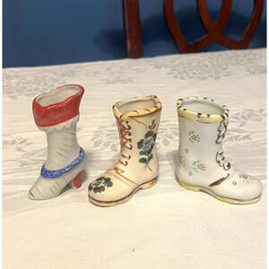 Vintage Planters Boots Occupied Japan Lace Up & Heeled Boot Handpainted Lot of 3